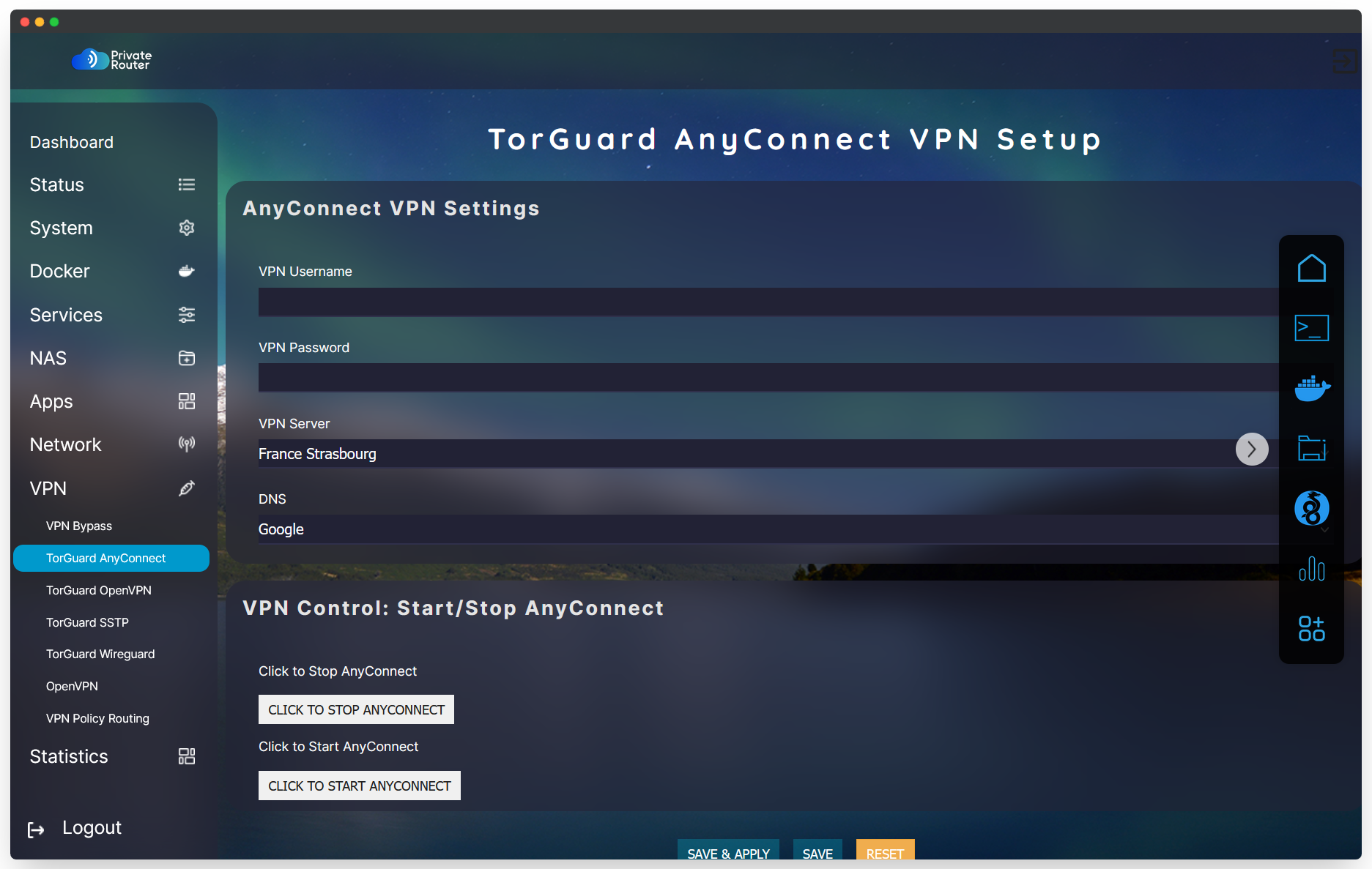 Built in TorGuard Anyconnect Support